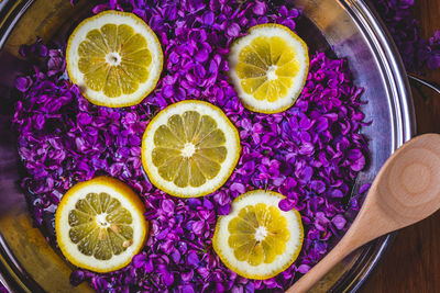 High angle view of fruits on table