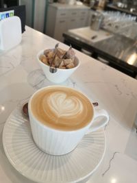 High angle view of coffee on table