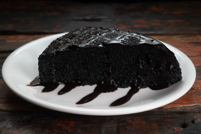 Close-up of cake in plate on table