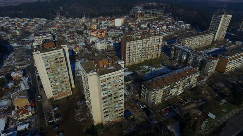 Aerial view of city at night