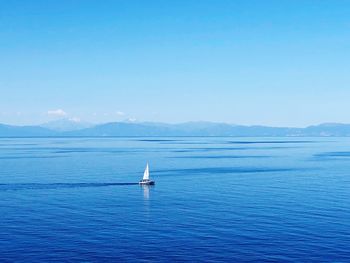 Sailboat sailing in sea against sky