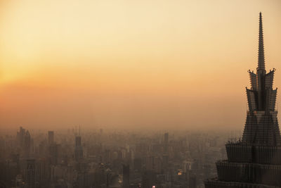 Downtown in fog at sunrise