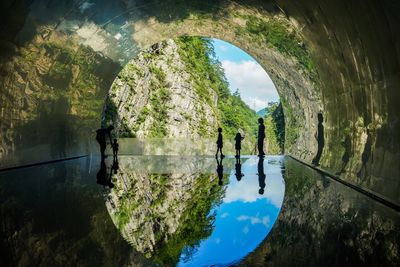 Reflection of trees in lake against sky