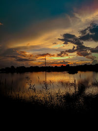 Scenic view of lake against sky during sunset