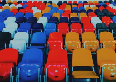 Full frame shot of empty chairs in stadium