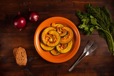 High angle view of food on table