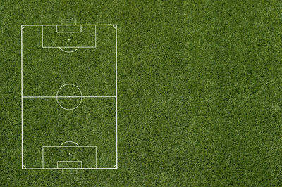 High angle view of soccer field