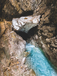 High angle view of rocks in sea