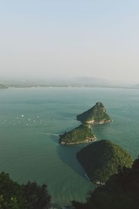 High angle view of sea against clear sky