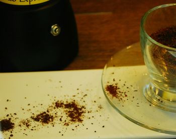 High angle view of coffee on table