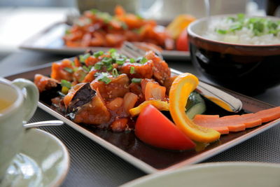 Close-up of vegetables in plate on table