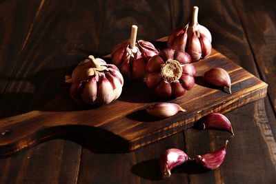 High angle view of vegetables on cutting board