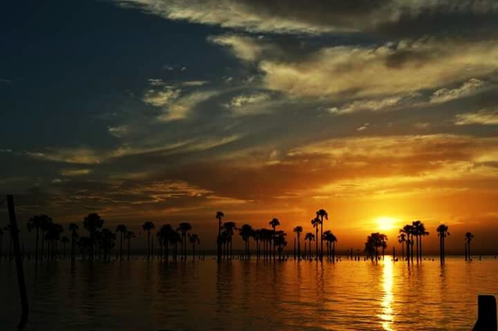 sunset, reflection, water, nature, silhouette, outdoors, sky, sun, landscape, large group of people, beauty in nature, people