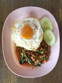 High angle view of breakfast served on table