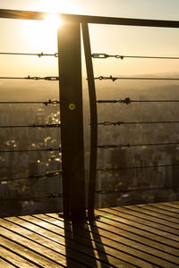 Close-up of wooden railing