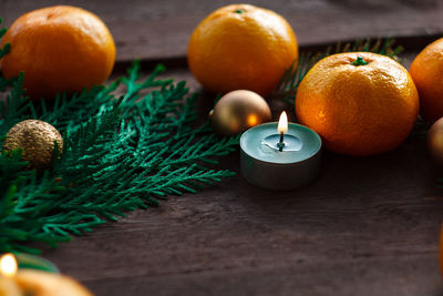 High angle view of oranges on table