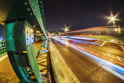 Light trails on road at night