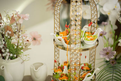 Close-up of christmas decorations on table