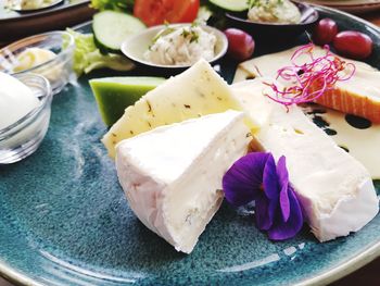 High angle view of food in plate on table