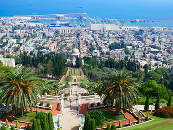 High angle view of buildings in city