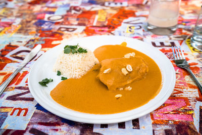 High angle view of meal served in plate