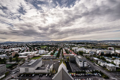 High angle view of cityscape against sky