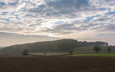 Scenic view of landscape against cloudy sky