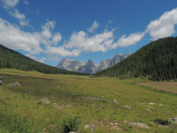 Scenic view of green landscape against sky