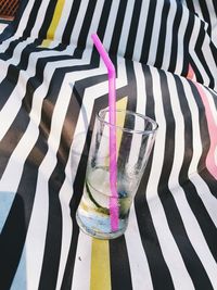 Close-up of beer glass on table