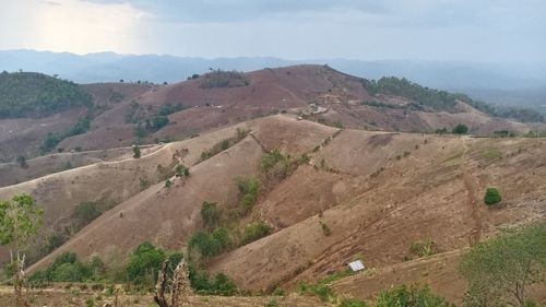 Scenic view of landscape and mountains against sky