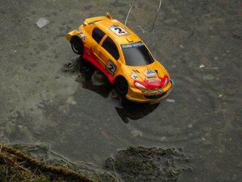 High angle view of toy car