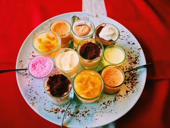 High angle view of breakfast on table