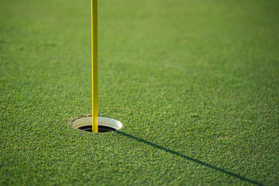 Close-up of golf ball on field