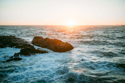 Scenic view of sea at sunset