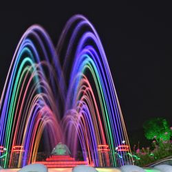 Light painting against blue sky at night