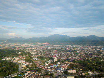 High angle view of cityscape against sky