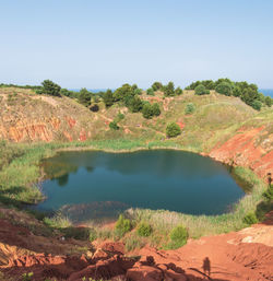 Scenic view of lake against clear sky