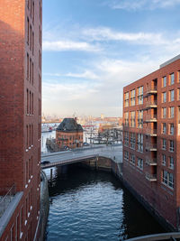 Bridge over canal amidst buildings in city