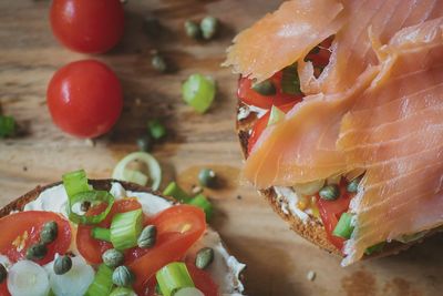 Close-up of vegetables on bun