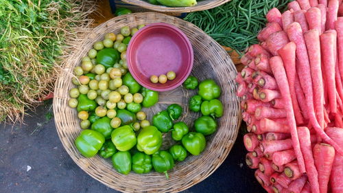 Directly above view of food at street market