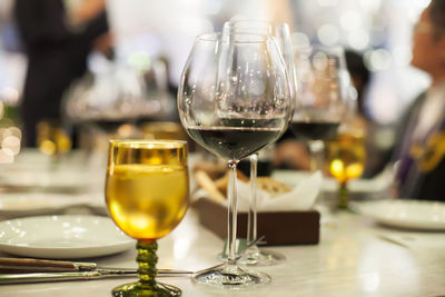 Close-up of beer in glass on table