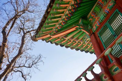 Low angle view of roof and building against sky