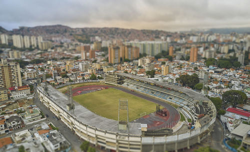 Panorama of the brigido iriarte national olympic stadium, miniature tilt-shift effect