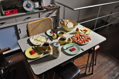 High angle view of food on table