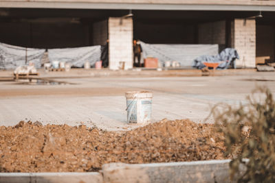 Surface level of construction site by building