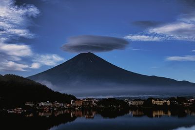 Scenic view of lake against cloudy sky