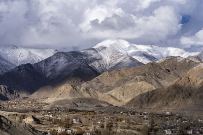 Scenic view of snowcapped mountains against sky