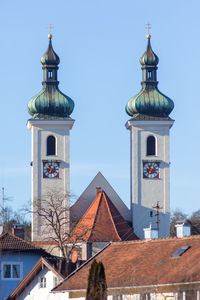 Tower of building against clear blue sky