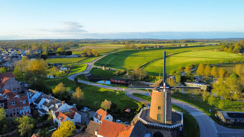 High angle view of townscape against sky