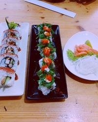 Close-up of food served on table